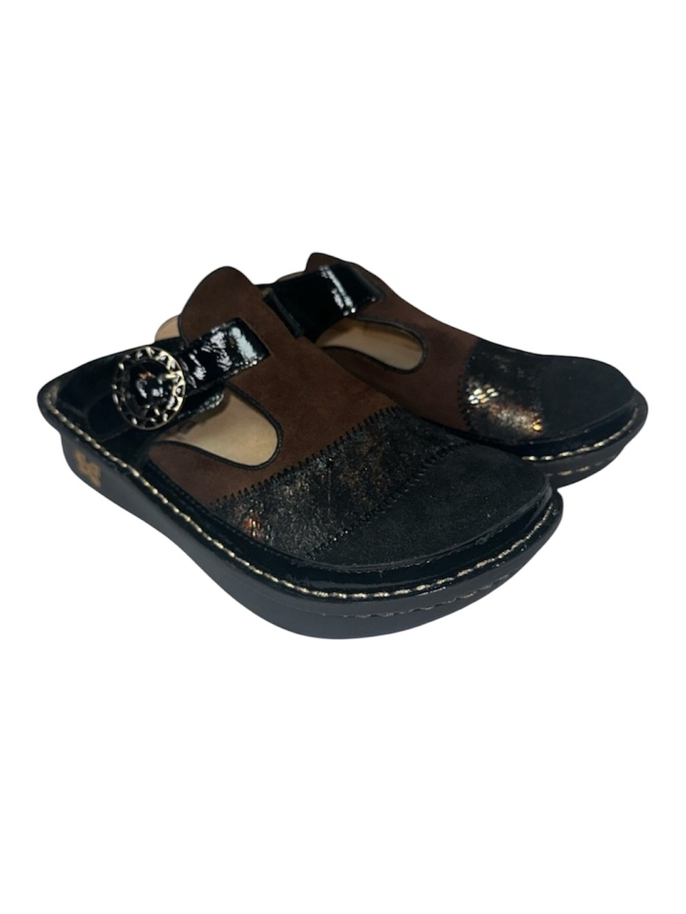 Alegria Classic Copper Multi Black Brown Metallic Leather Comfort Clogs Size 7.5